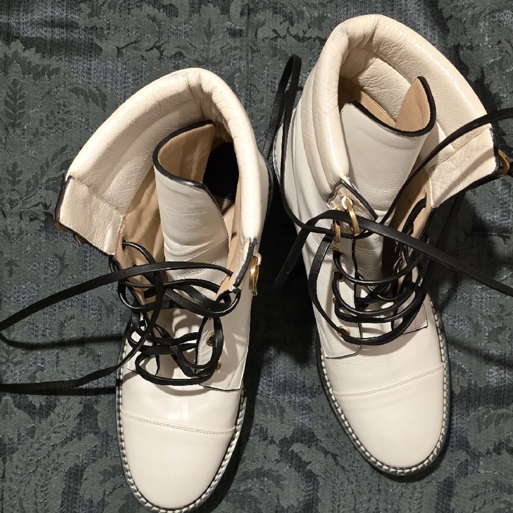 White Combat Boots with Leather Upper - Picture 8 of 15